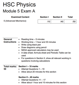 HSC Physics Module 5 Practice Exam A (2019)